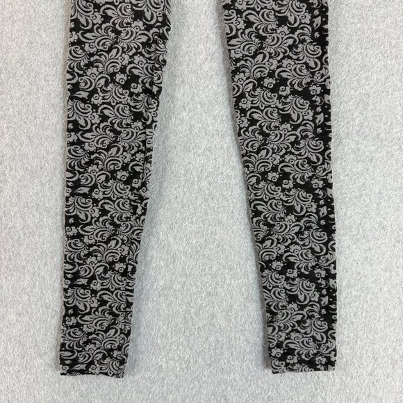 Black Gray Floral Patterned Womens Leggings OS One Size Stretch Tights Baselayer - Picture 6 of 13